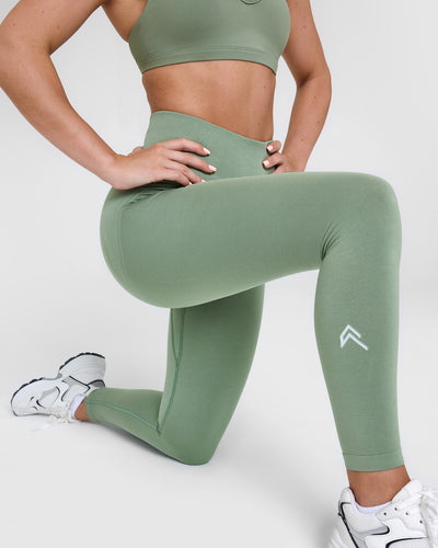 Effortless Seamless Leggings with White Logo | Sage
