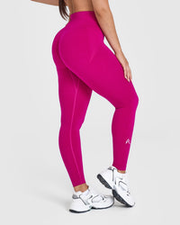 Effortless Seamless Leggings with White Logo | Fuchsia