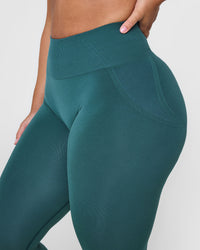 Effortless Seamless Leggings with White Logo | Marine Teal