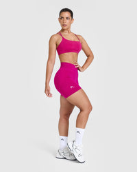 Effortless Seamless Shorts with White Logo | Fuchsia