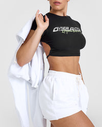 Vintage Open Back Crop T-Shirt with Graphic | Washed Black