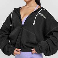Raw Lounge Oversized Zip Through Hoodie with Graphic | Washed Black