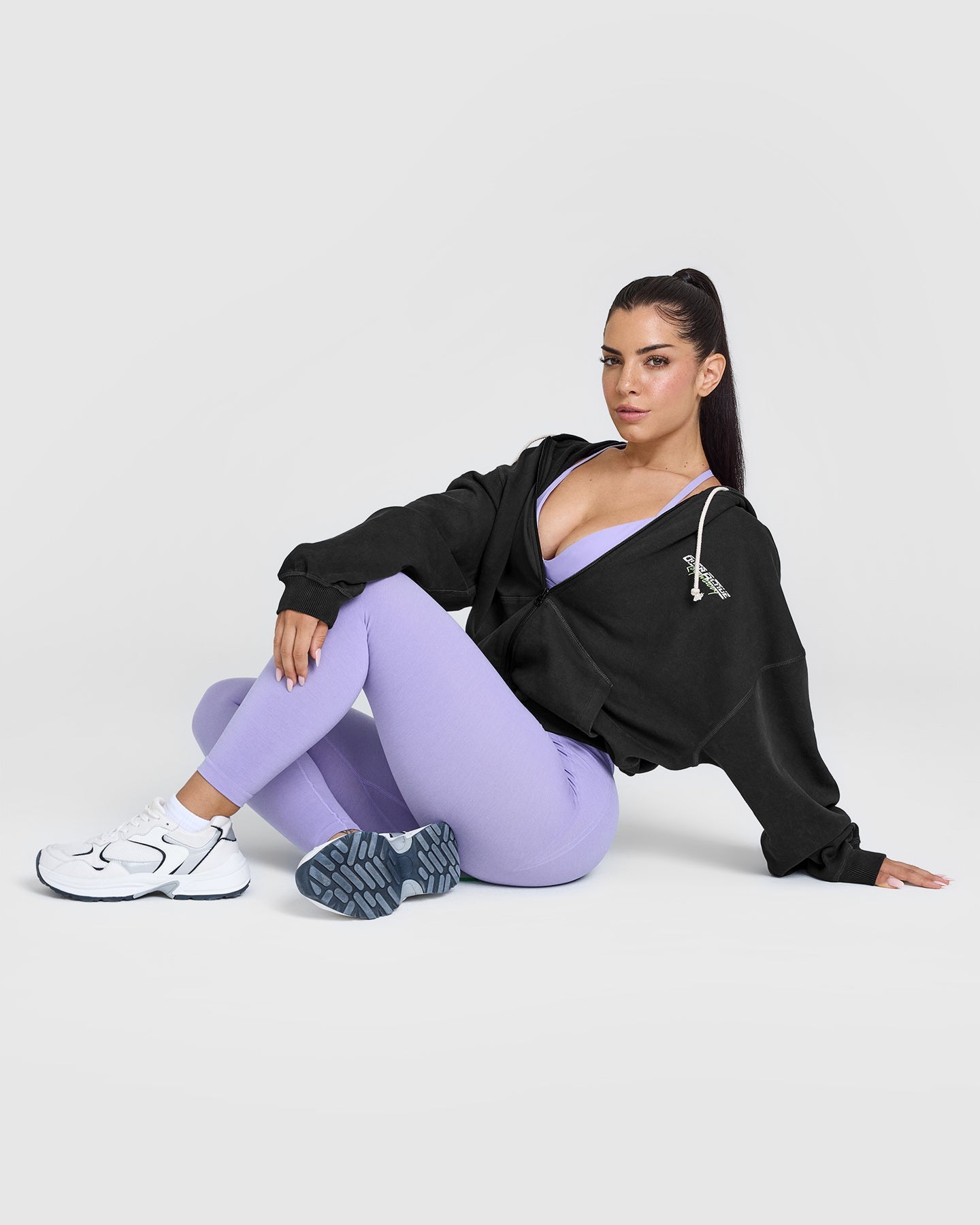 Raw Lounge Oversized Zip Through Hoodie with Graphic | Washed Black