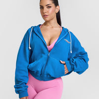 Raw Lounge Oversized Zip Through Hoodie with Graphic | Retro Blue