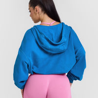 Raw Lounge Oversized Zip Through Hoodie with Graphic | Retro Blue