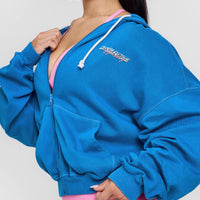 Raw Lounge Oversized Zip Through Hoodie with Graphic | Retro Blue