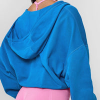 Raw Lounge Oversized Zip Through Hoodie with Graphic | Retro Blue