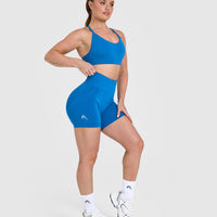Effortless Seamless Shorts with White Logo | Retro Blue