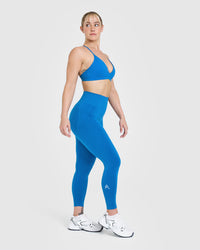 Effortless Seamless Leggings with White Logo | Retro Blue