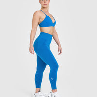 Effortless Seamless Leggings with White Logo | Retro Blue