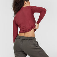 Mellow™ Rib Mock Neck Long Sleeve Top | Burnt Cherry