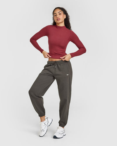 Mellow™ Rib Mock Neck Long Sleeve Top | Burnt Cherry