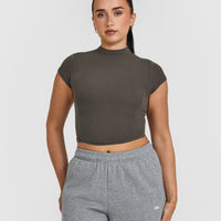 Mellowâ„¢ Rib Mid Mock Neck T-Shirt | Deep Taupe