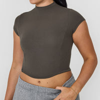 Mellowâ„¢ Rib Mid Mock Neck T-Shirt | Deep Taupe
