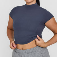 Mellow™ Rib Mid Mock Neck T-Shirt | True Blue