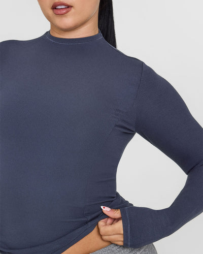 Mellowâ„¢ Rib Mock Neck Long Sleeve Top | True Blue