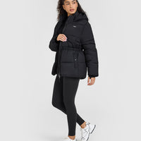 Mid Length Puffer Jacket | Black