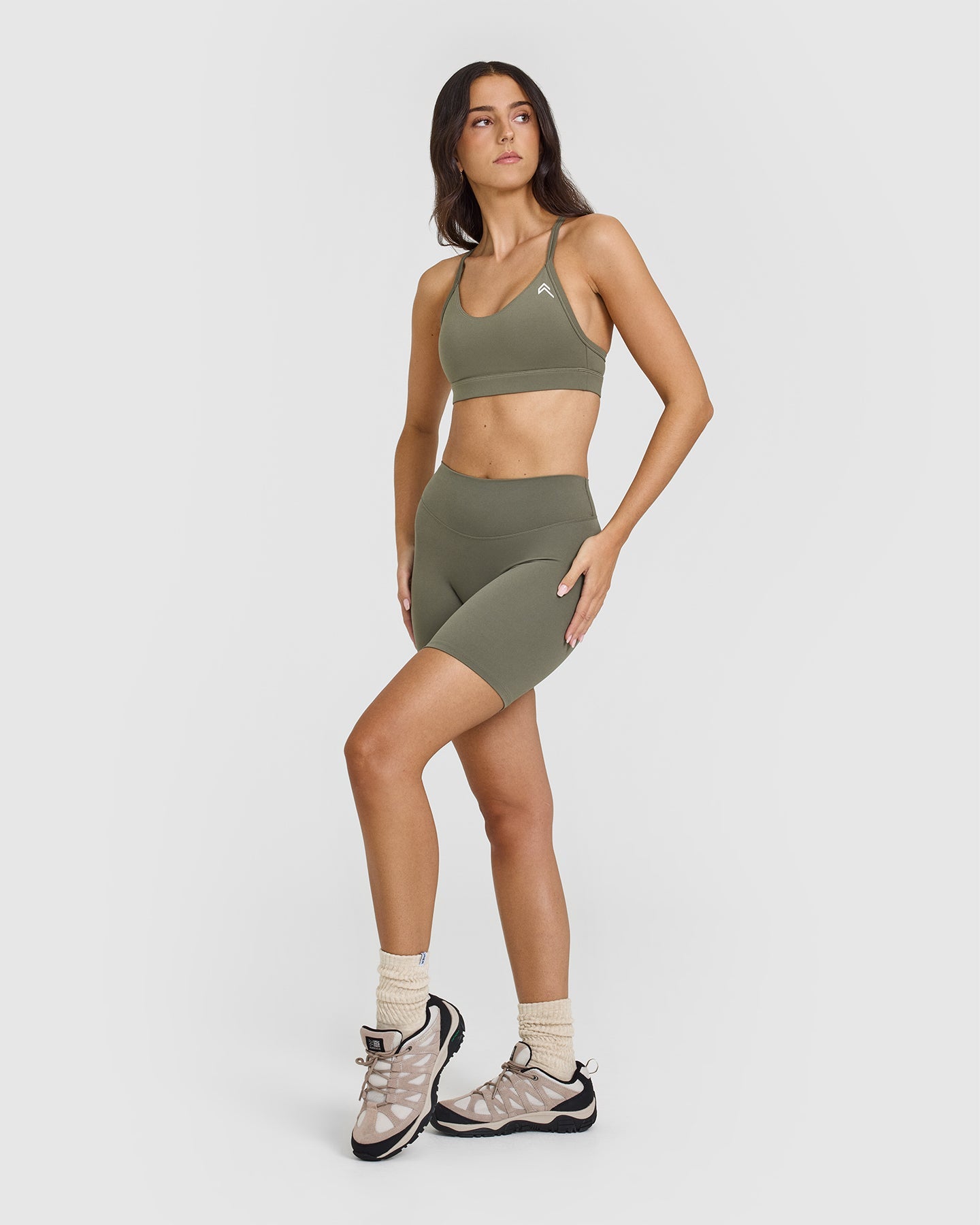 SoftMotion™ Cycling Shorts 8" with White Logo | Alpine Green