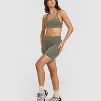 SoftMotion™ Cycling Shorts 8" with White Logo | Alpine Green