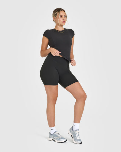 SoftMotion™ Cycling Shorts 8" with White Logo | Soft Black