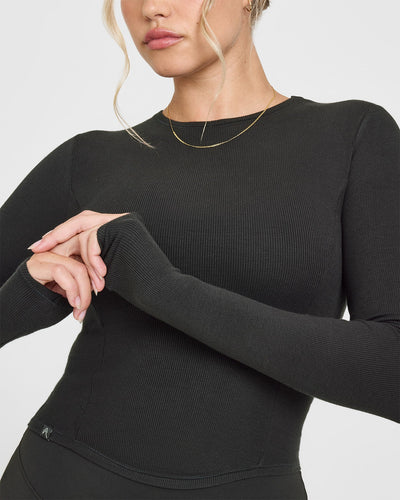 Mellow™ Rib Mid Long Sleeve Top | Soft Black
