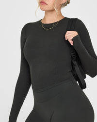 Mellow™ Rib Mid Long Sleeve Top | Soft Black