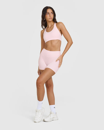 SoftMotion™ Sports Bra with White Logo | Ballet Pink