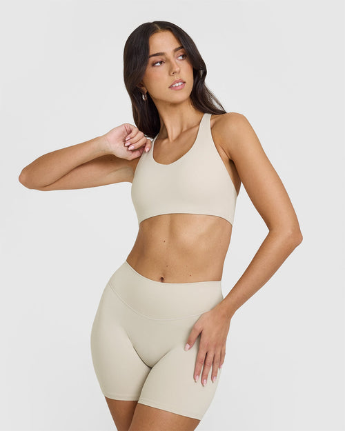 Oner Modal SoftMotion™ Sports Bra with White Logo | Sand