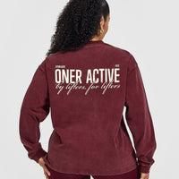 Oversized Graphic Washed Long Sleeve Top | Rosewood