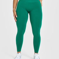 Effortless Seamless Leggings with White Logo | Emerald Green