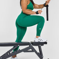 Effortless Seamless Leggings with White Logo | Emerald Green