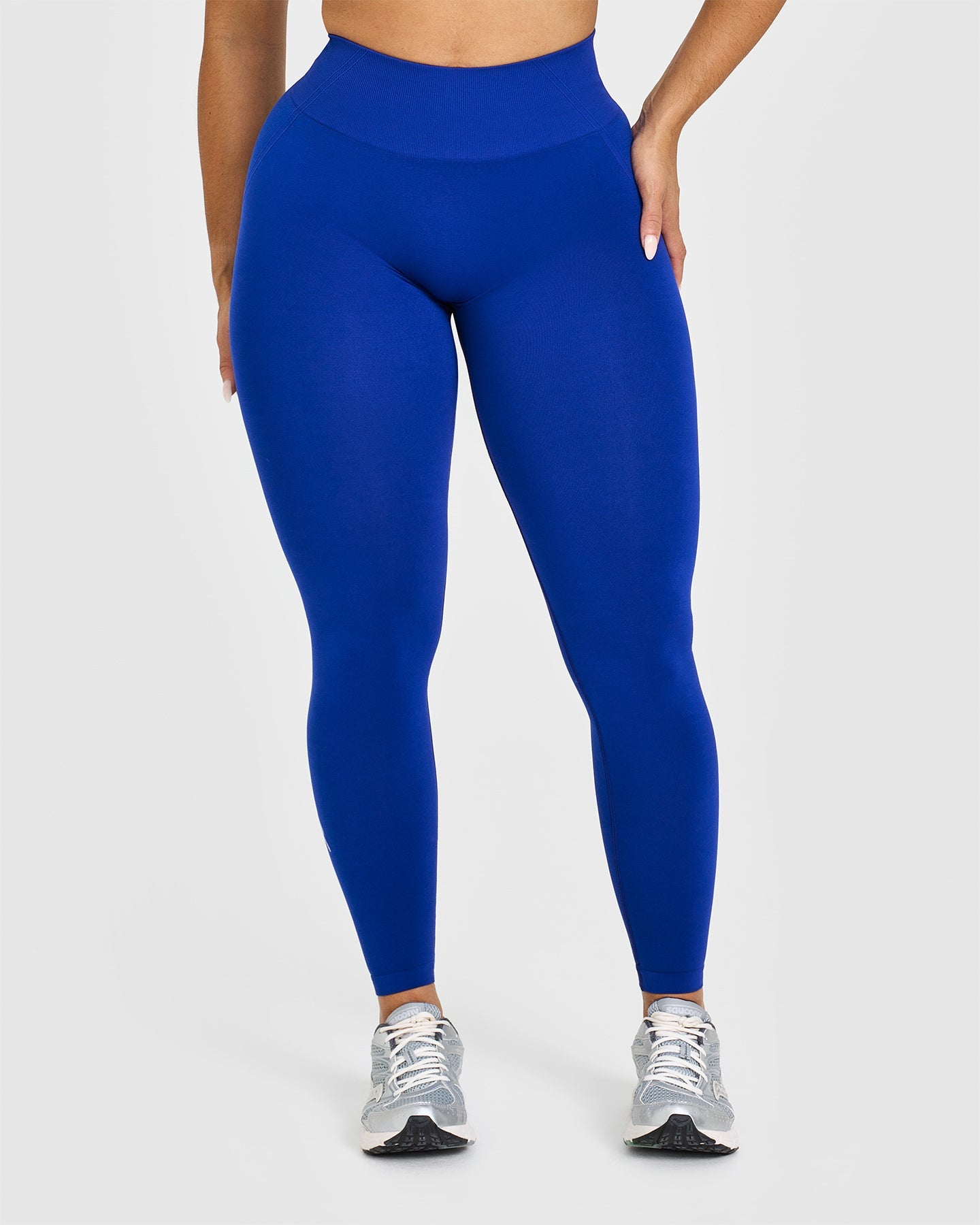 Effortless Seamless Leggings with White Logo | Strong Blue