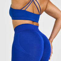 Effortless Seamless Leggings with White Logo | Strong Blue