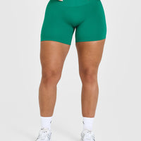 Effortless Seamless Shorts with White Logo | Emerald Green
