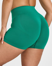 Effortless Seamless Shorts with White Logo | Emerald Green