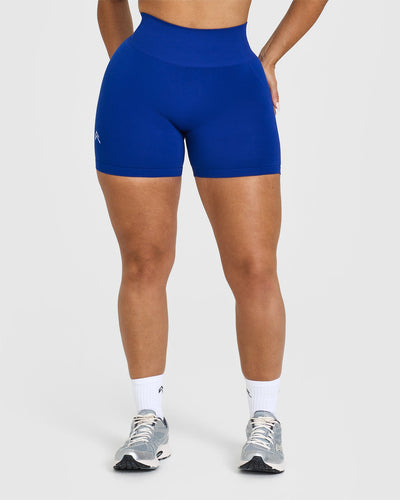 Effortless Seamless Shorts with White Logo | Strong Blue