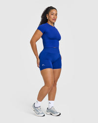 Effortless Seamless Shorts with White Logo | Strong Blue