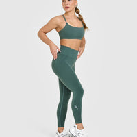 Effortless Seamless Leggings with White Logo | Iced Green