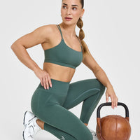Effortless Seamless Leggings with White Logo | Iced Green