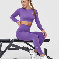 Effortless Seamless Leggings with White Logo | Iris Purple