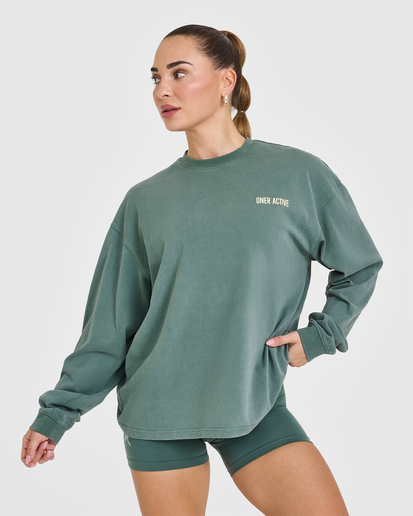 Oversized Graphic Washed Long Sleeve Top | Iced Green