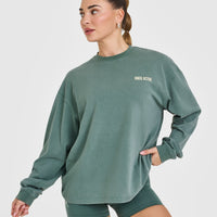 Oversized Graphic Washed Long Sleeve Top | Iced Green