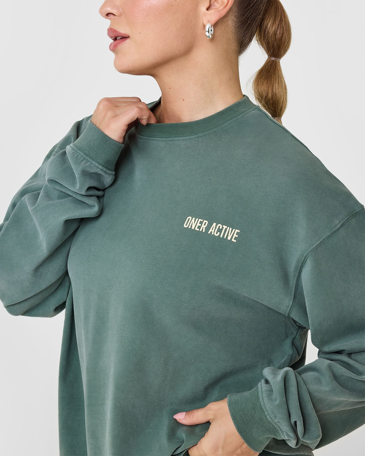 Oversized Graphic Washed Long Sleeve Top | Iced Green