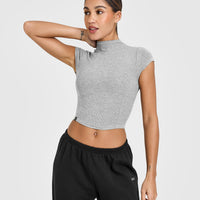 Mellowâ„¢ Rib Mid Mock Neck T-Shirt | Charcoal Marl