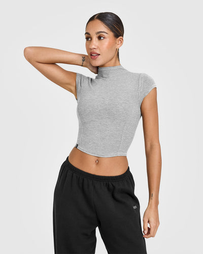 Mellowâ„¢ Rib Mid Mock Neck T-Shirt | Charcoal Marl