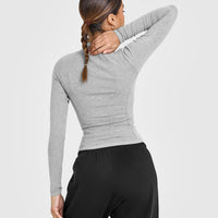 Mellowâ„¢ Rib Mock Neck Long Sleeve Top | Charcoal Marl