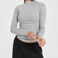Mellowâ„¢ Rib Mock Neck Long Sleeve Top | Charcoal Marl
