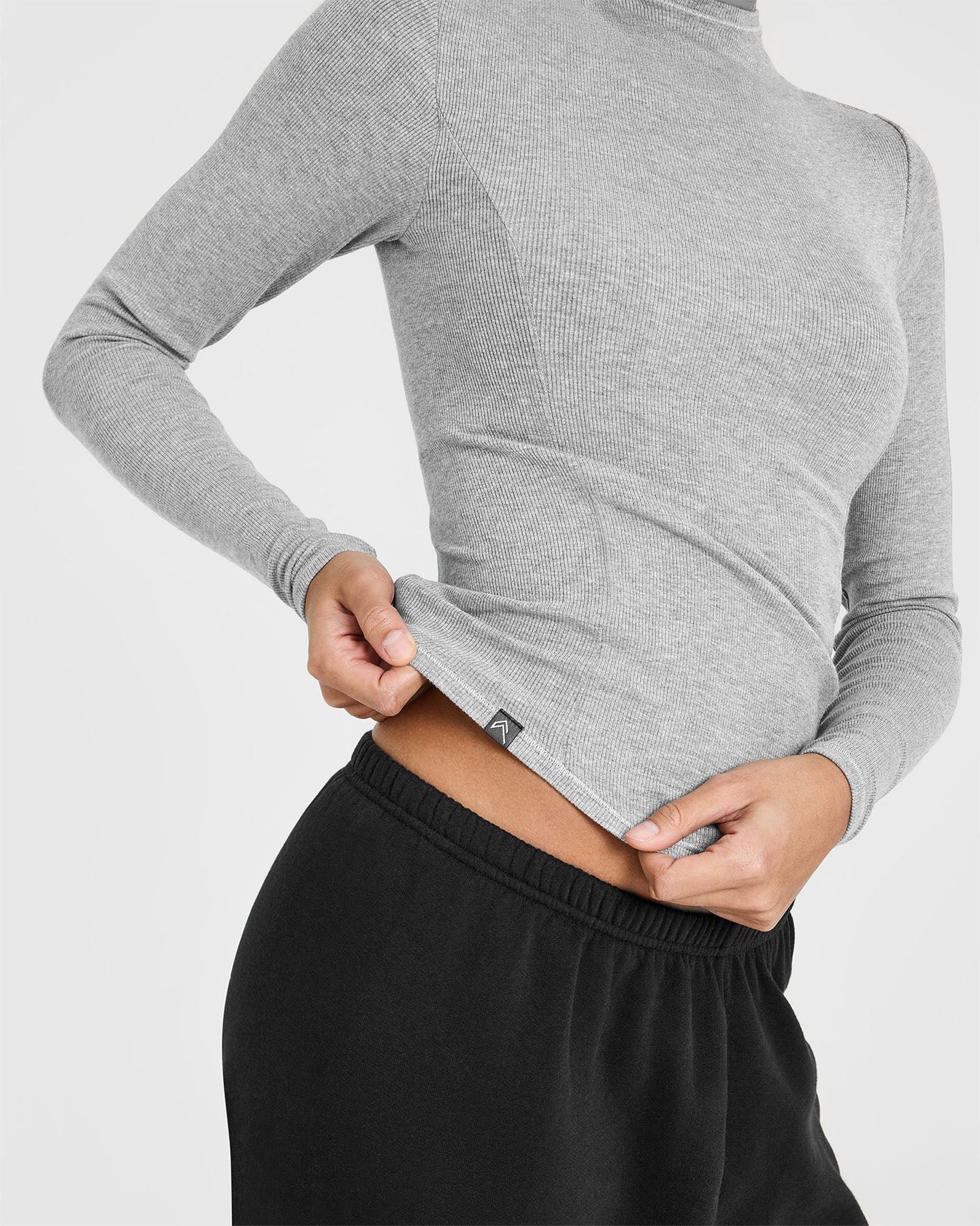 Mellowâ„¢ Rib Mock Neck Long Sleeve Top | Charcoal Marl