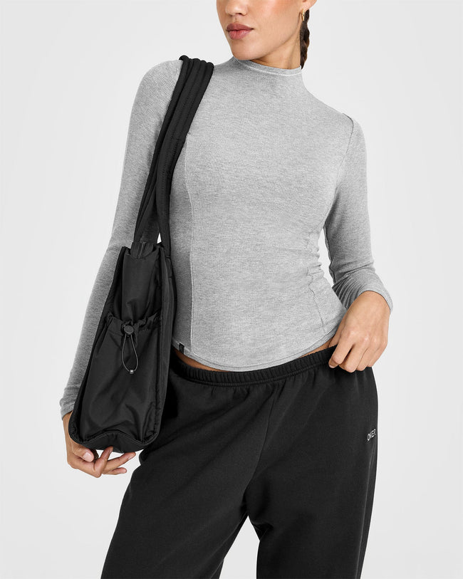 Mellowâ„¢ Rib Mock Neck Long Sleeve Top | Charcoal Marl