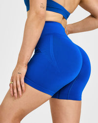Effortless Seamless Shorts with White Logo | Cobalt Blue